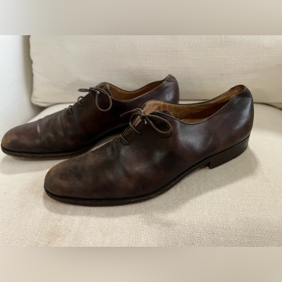 Gravati Handmade In Italy Mens Derby Dress Shoes Brown Leather Size 9.5